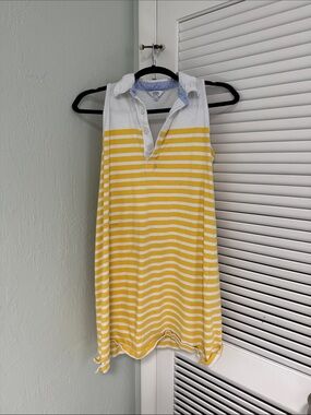 Crown & Ivy Yellow & White Striped Sleeveless Polo Dress